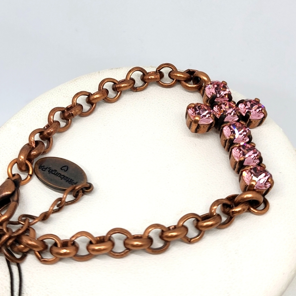 Pink Crystal Cross Bracelet